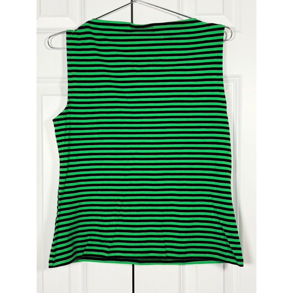Weekday Womens Green Black Striped Sleeveless Boat Neck Lyocell Top Sz Large - Picture 5 of 5